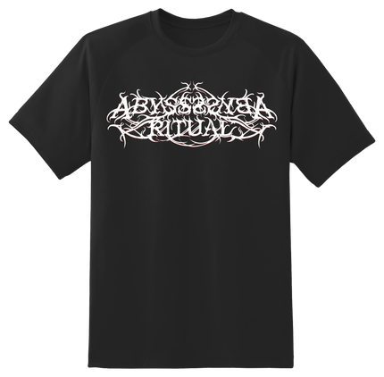 Black t-shirt with white text