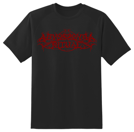 Black t-shirt with red text design